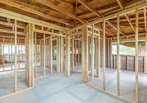 Wood frame inside a new residential construction project