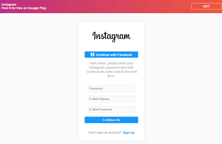Figure 4 Phishing pages requesting Instagram password