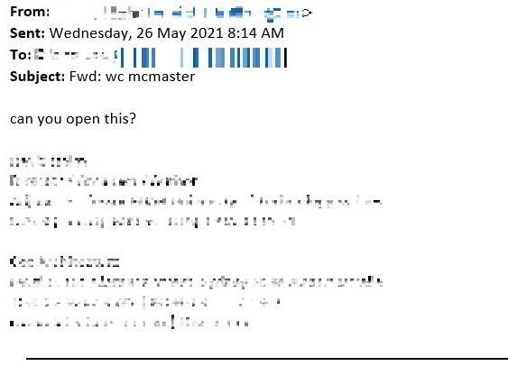 Figure 12. The message of the forwarded malicious email