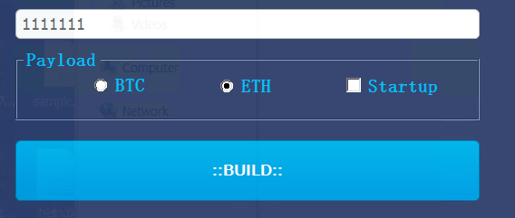 Figure 16. The HCrypt builder where the user (attacker) can only choose either Bitcoin or Ethereum