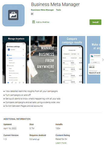 Figure 8. The Google Play page for Business Meta Manager