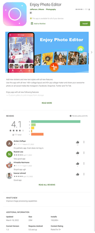 Figure 4. The Google Play page for Enjoy Photo Editor