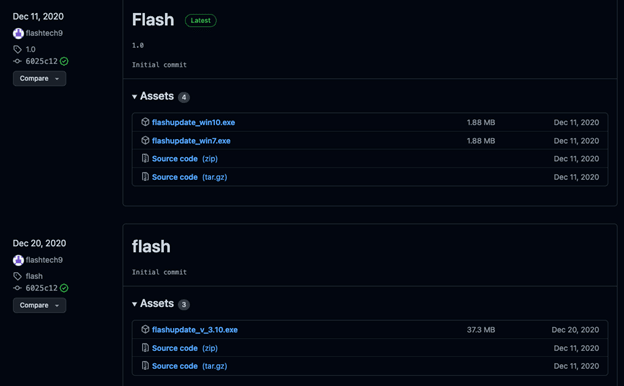 Figure 12. The list of files available for download from the GitHub repository “flashtech9/Flash”