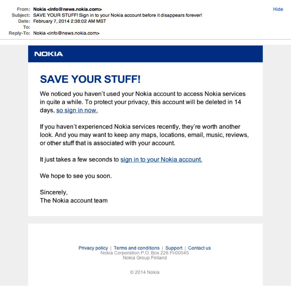 Nokia phishing email