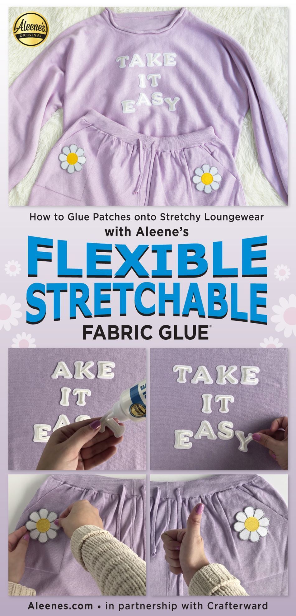 Aleene's Original Glues - How to Glue Patches on Stretchy Loungewear with  Fabric Glue
