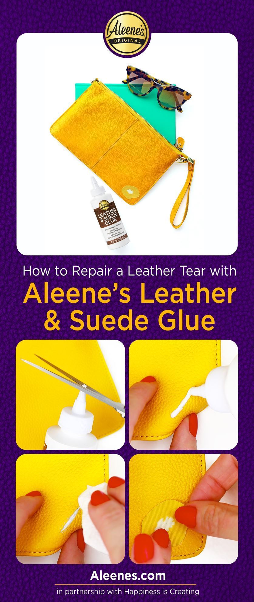 Leather Glue Adhesive - Aleenes Leather Fabric Glue for Patches, Upholstery, Tears, Canvas, Clothing, Leather Punch Pen Tool with 6 Replacement Tips