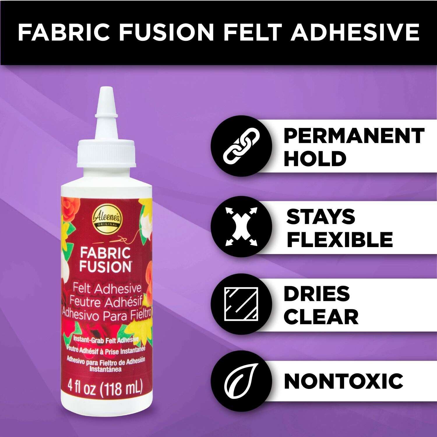 Gras Art Bundles Fabric Fusion Fabric Glue Permanent Clear Washable 4oz for Patches Rug Glue Clothing Glue No Sew Fabric Glue with Pixiss Art Dotting