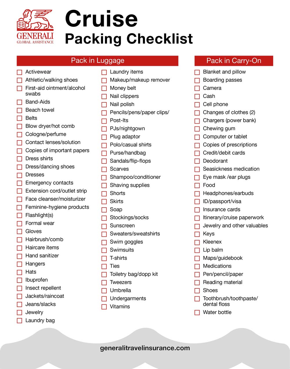 cruise packing checklist to print