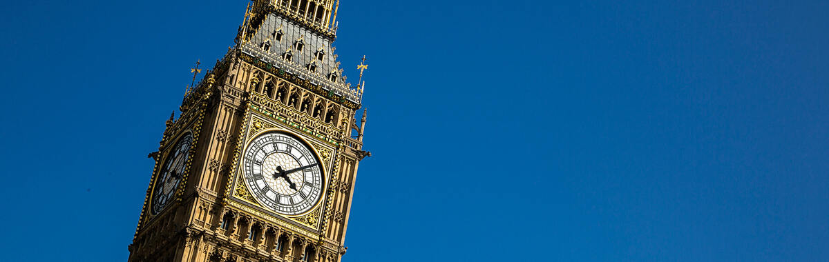 Big Ben in London, England, which abides by Daylight Saving Time