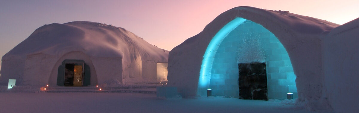 An ice hotel in Sweden that looks like luxury igloos, a great place to view the Northern Lights