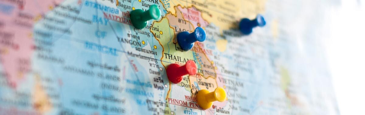 Map with pins to plan a trip