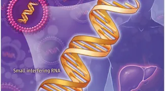 A gold RNAi strand on a purple background; small interfering RNA