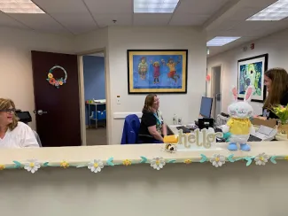 the front desk of a pediatric office