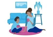 illustration of parent and child sitting with mugs