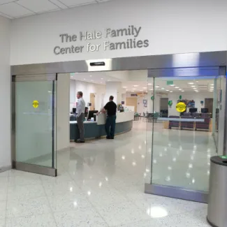 Glass doors entering Hale Family Center for Families