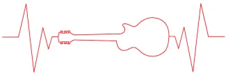 drawing of red electrical activity waves making an electric guitar 