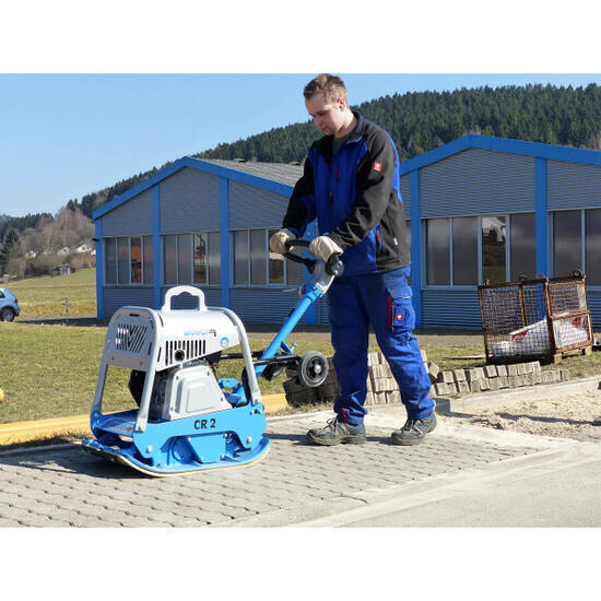 Compacting a stone patio with Weber CR-2 plate compactor