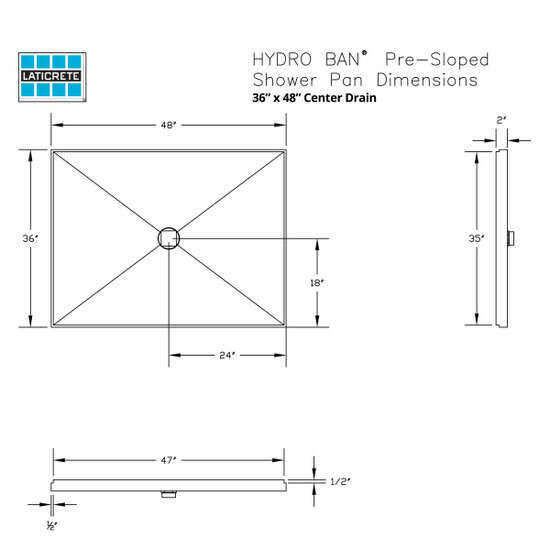 9352-3648-PVC Center Drain 36 x 48in Hydro Ban Pre-sloped Shower Pan