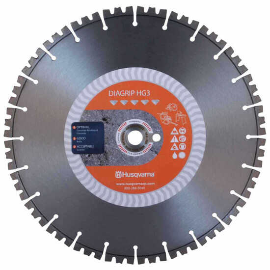 Husqvarna HG3 14 inch Diagrip Diamond Saw Blade Optimal distribution of the diamonds and holds them in the segment longer, ensuring blades with superior cutting capacity, longer life and a smooth cut