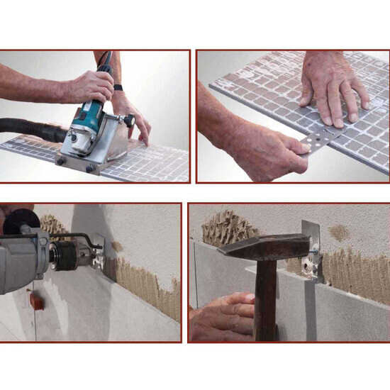 The safety withholding hook RAI-FIX is a simple and effective device that prevents the tile slab set with adhesive to fall down in the event of detachment from the wall