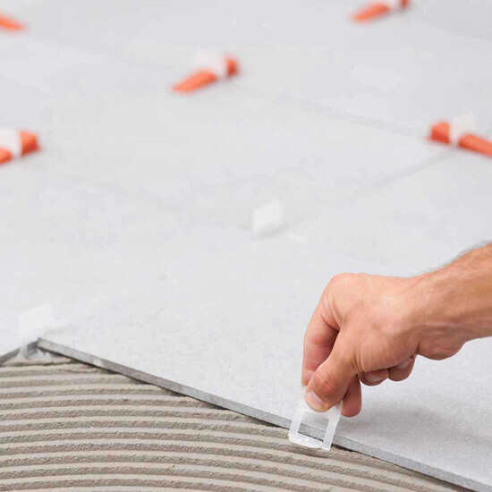 Raimondi RLS floor clip lippage free tile set in mortar