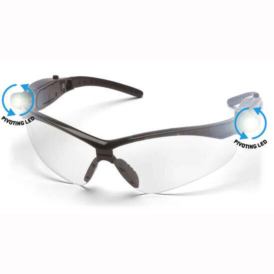 Pyramex Clear Lens Safety Glasses with Pivoting LED Temples