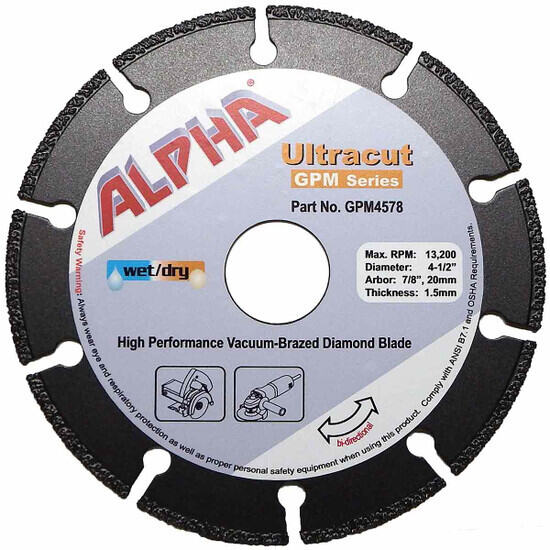 Alpha Ultracut GPM Series 4-1/2 inch Diamond Blade (7/8",20mm)