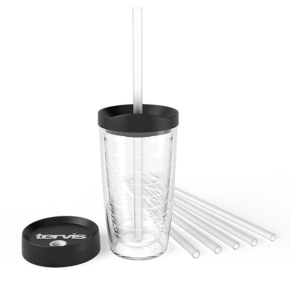 Clear 16oz Tumbler and Black Accessories