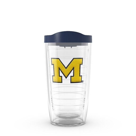 Tervis 1240890 Michigan Wolverines Big M Insulated Tumbler with Emblem and Navy Lid 16oz Clear