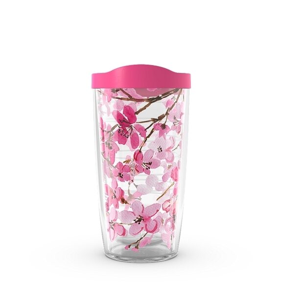 24 oz with Travel Lid Clear New Cherry Blossom Tervis Tumbler Free Shipping 