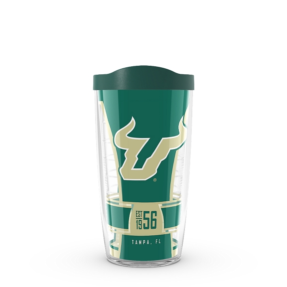Clear Tervis 1220295 USF Bulls College Pride Tumbler with Wrap and Hunter Green Lid 16oz 
