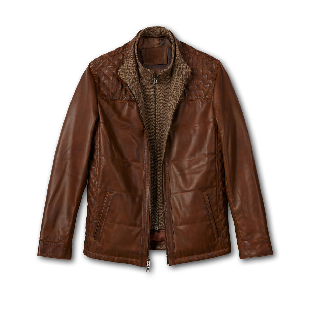 LEATHER QUILTED BIB FRONT JACKET
