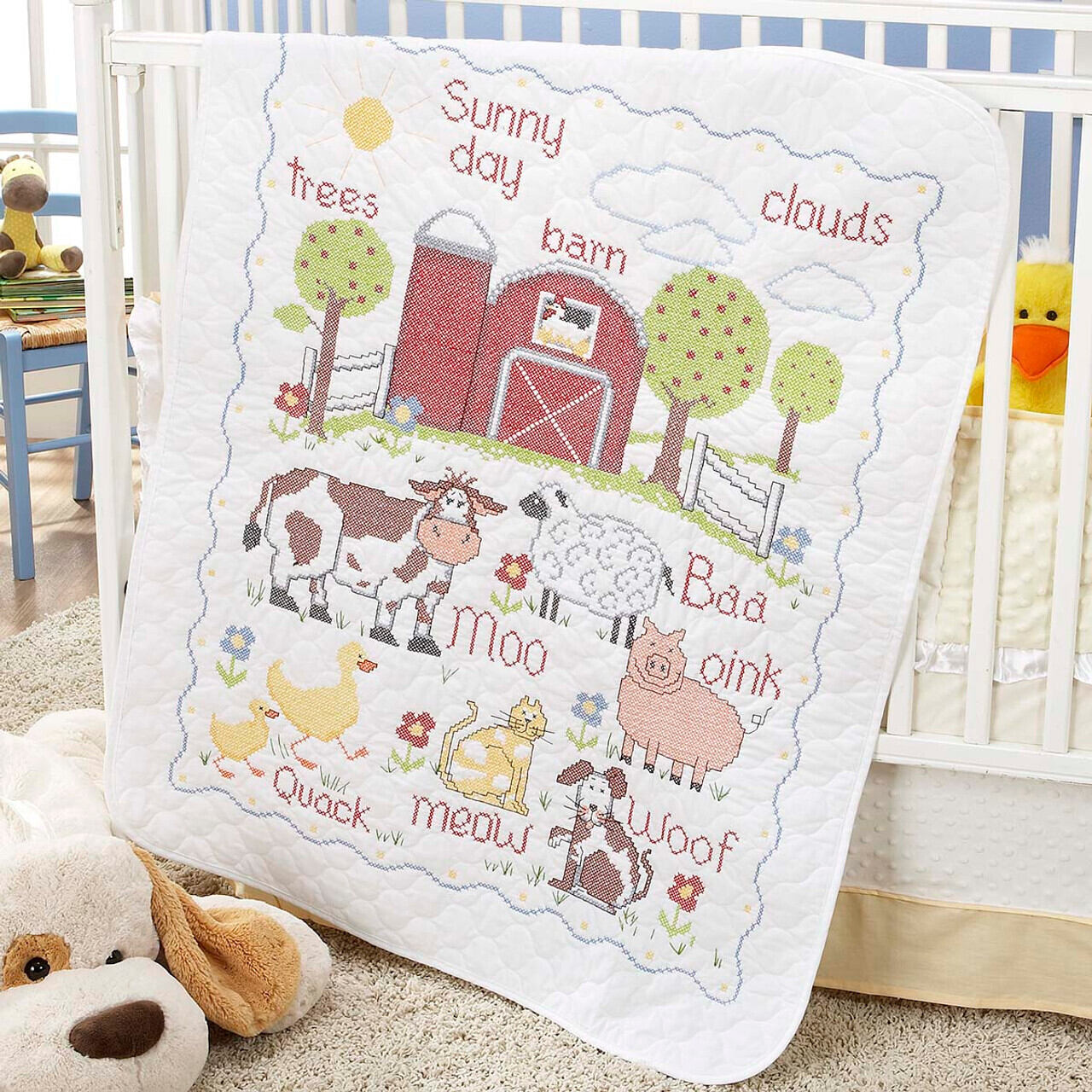 Herrschners Pre-Quilted Barnyard Baby Quilt Stamped Cross-Stitch