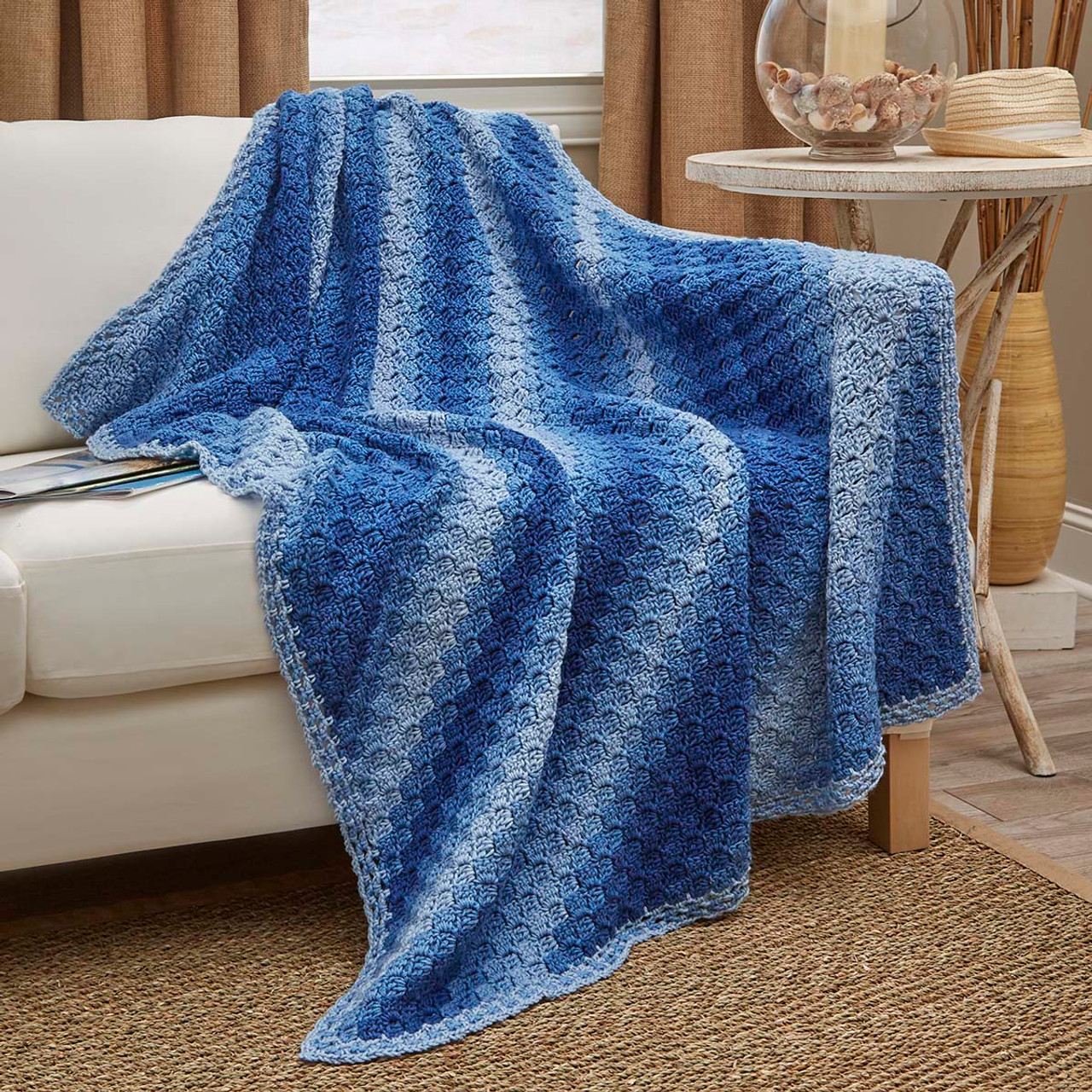 Beginners Chequered Large Blanket Crochet Kit Blue Easy Beginners Blanket  Throw Blanket Pattern by Wool Couture 