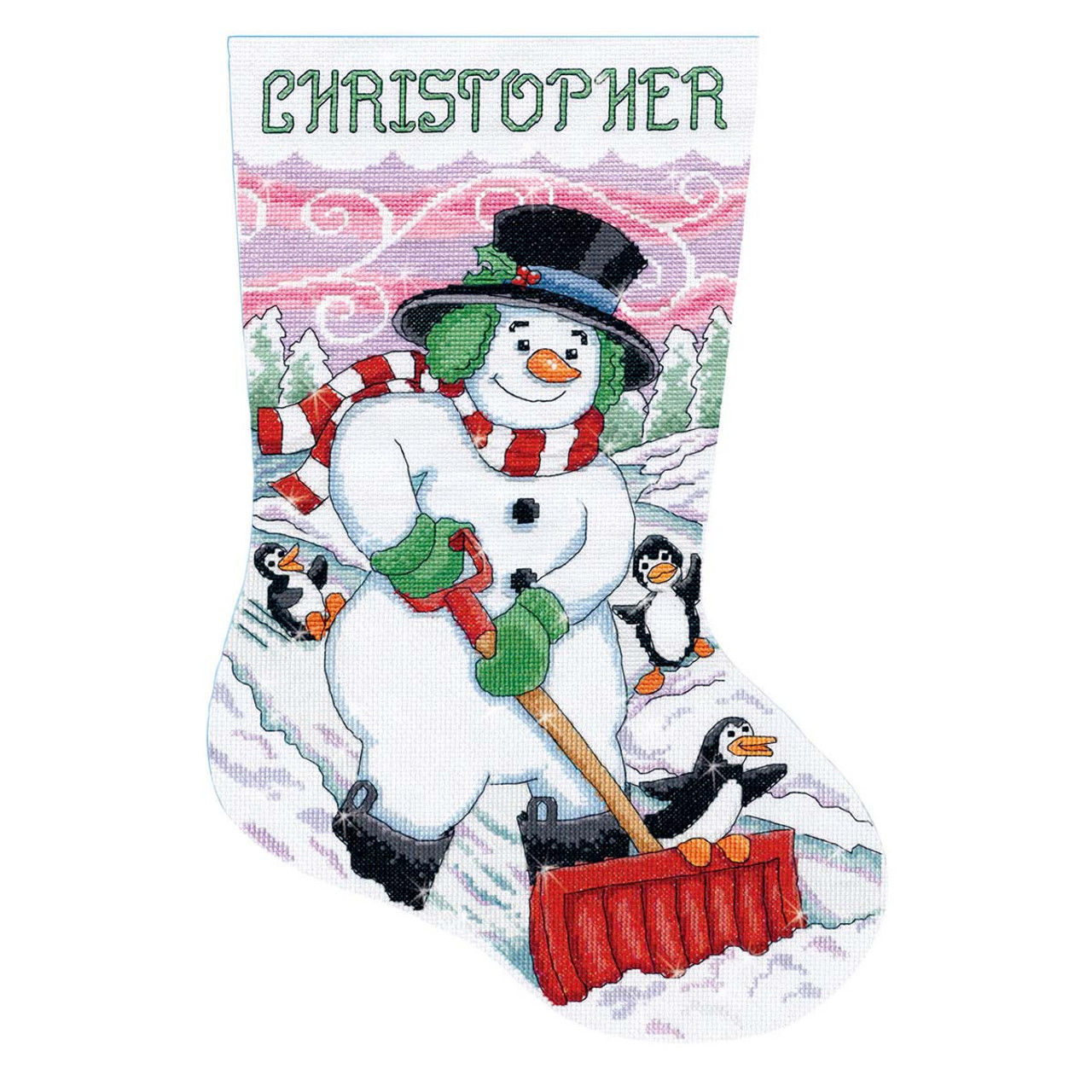 Counted Cross Stitch, Christmas Stocking Kit, Welcome to Winter Snowmen,  Candamar Design, Country Prim Christmas Craft, Free Shipping 