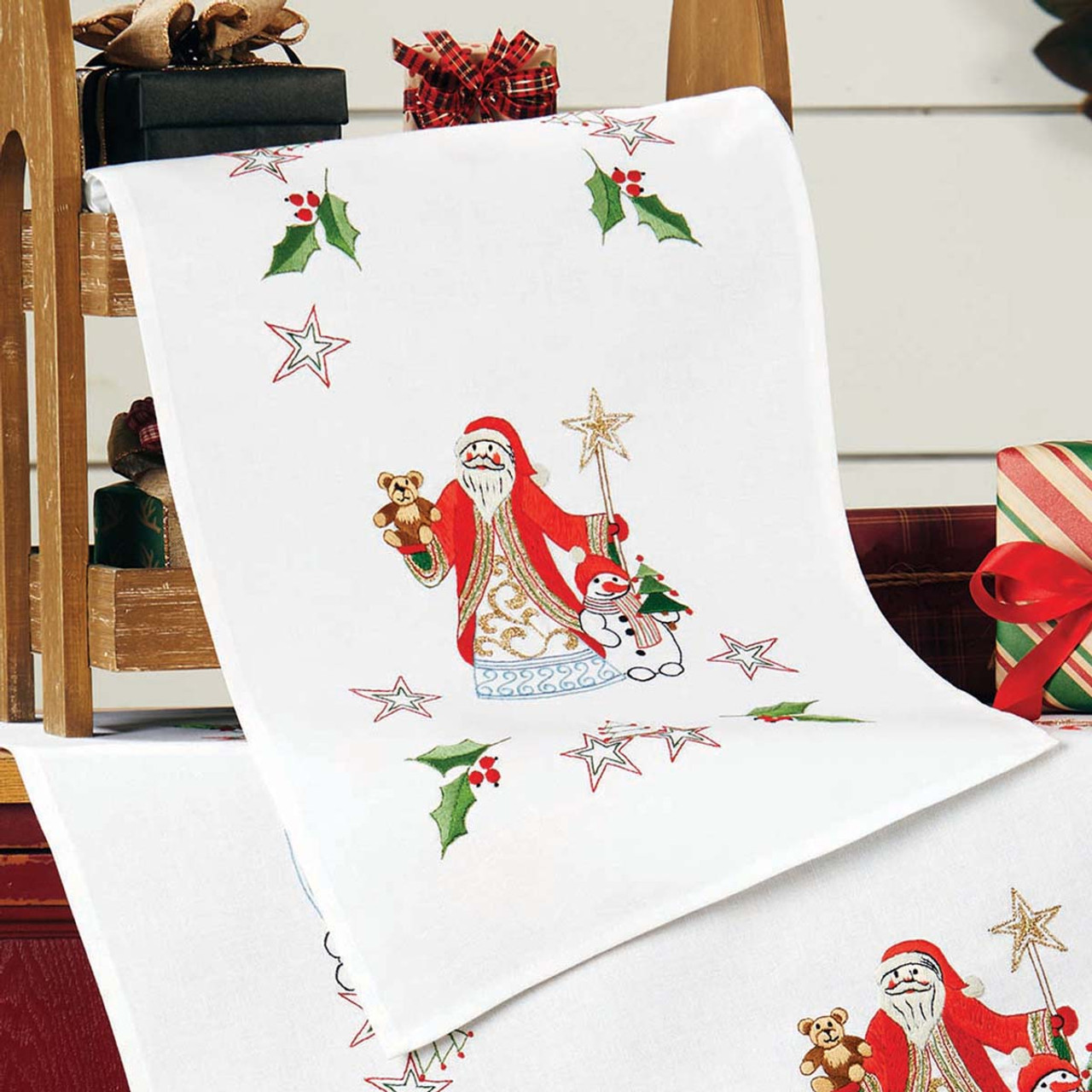Herrschners Santa & Snowman Table Runner Stamped Embroidery Kit