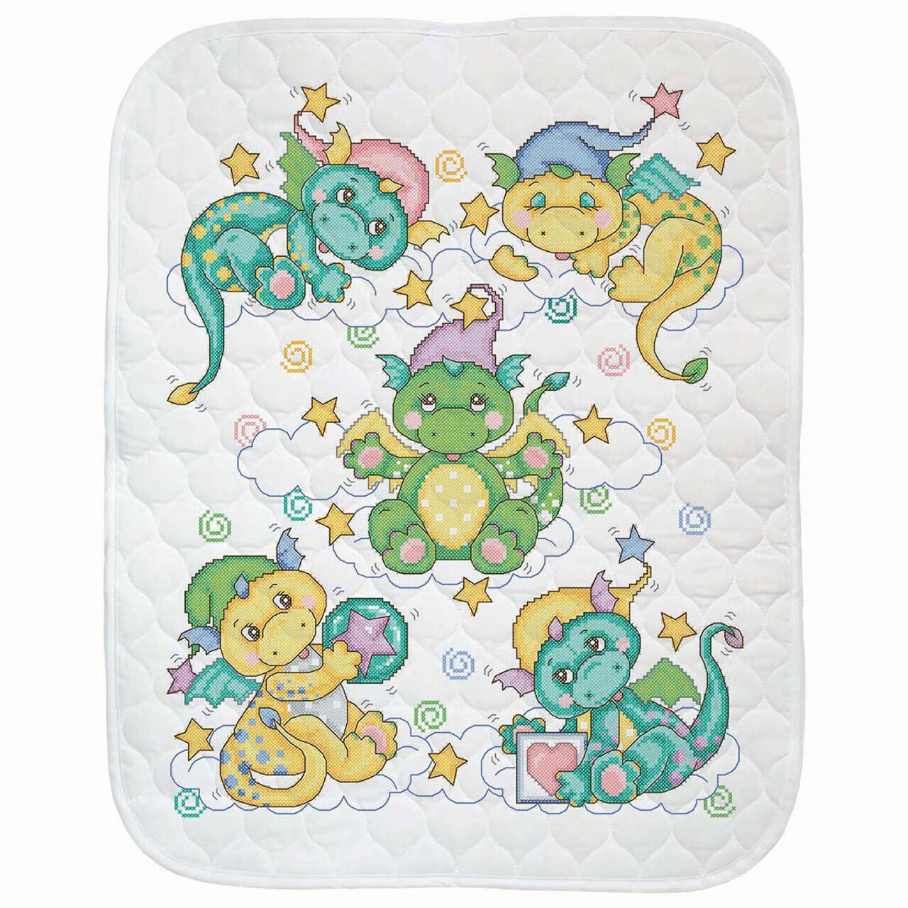 Baby by Herrschners Sleepy Dragons Baby Quilt Stamped Cross-Stitch Kit