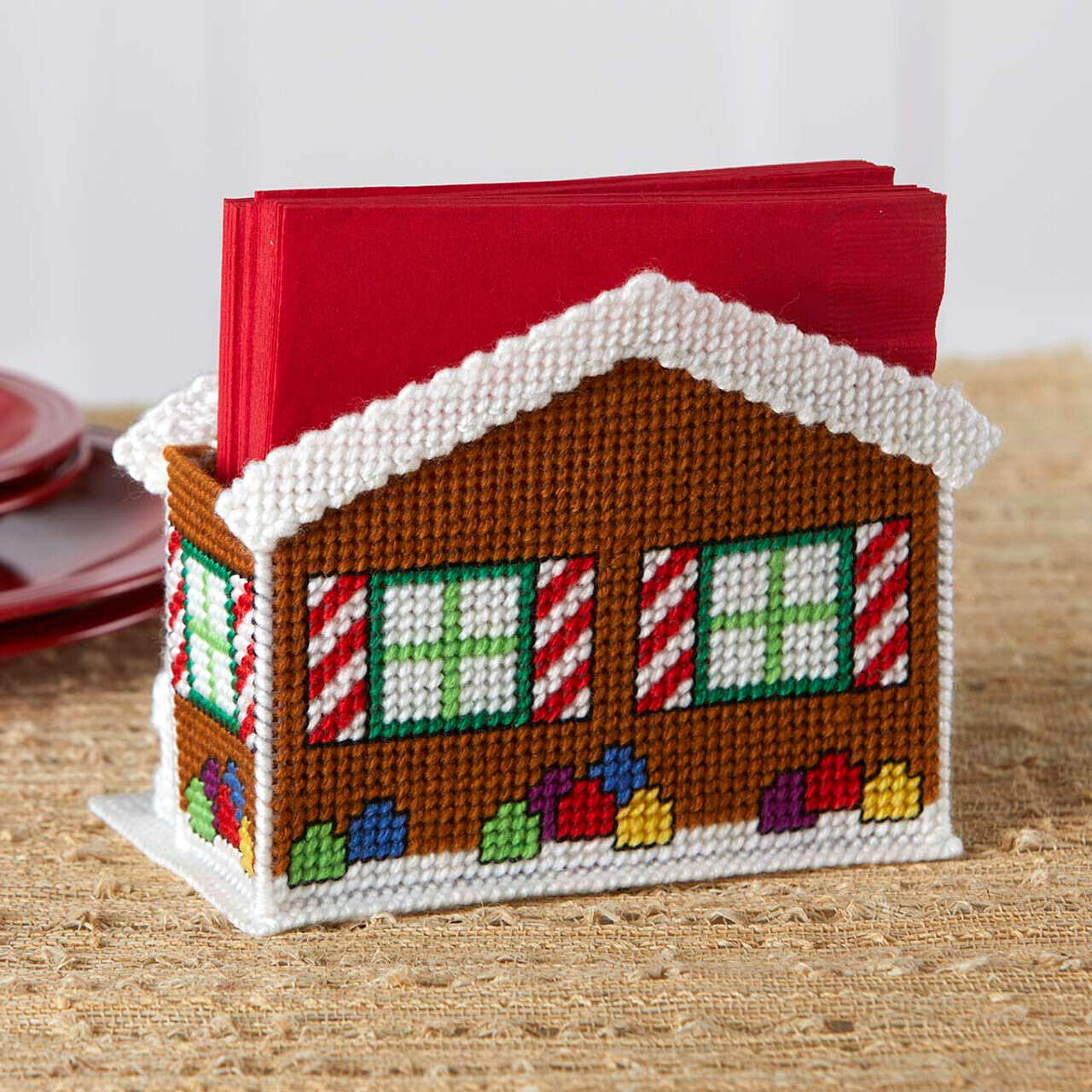 Herrschners Christmas House Napkin Holder Plastic Canvas Kit