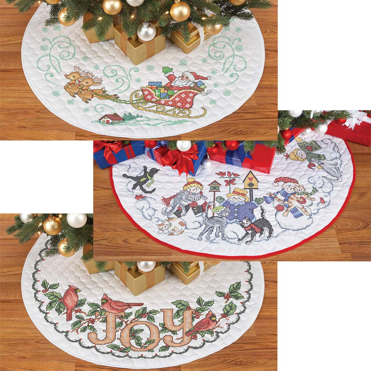 Handmade Lot Of 5 Needlepoint Counted Cross Stitch Christmas Ornaments  Unique!