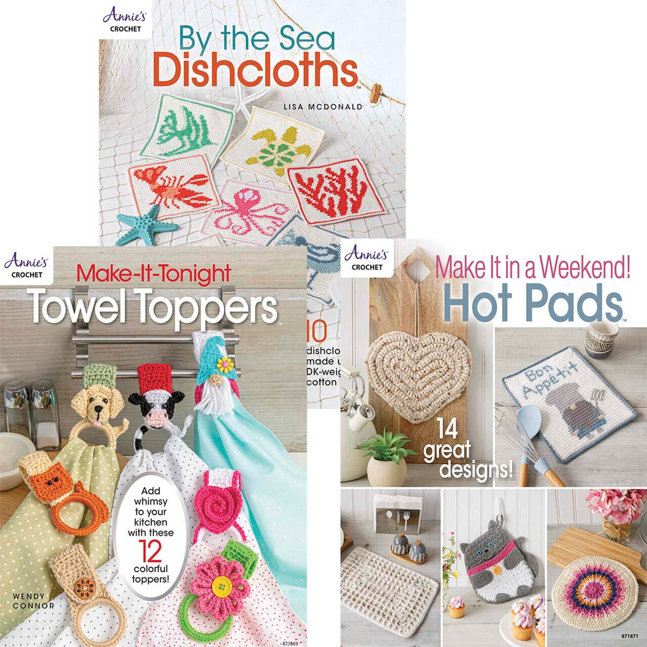 Annie's Dishcloths, Washcloths, Towel Toppers - BUY ALL 3