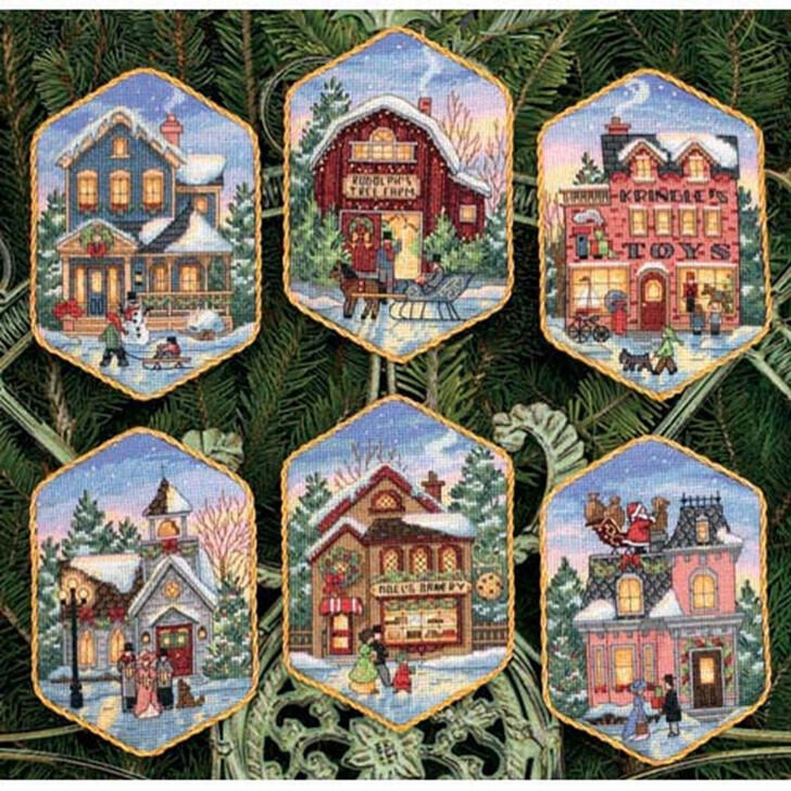 Dimensions Christmas Village Ornaments Counted Cross-Stitch Kit | Gold