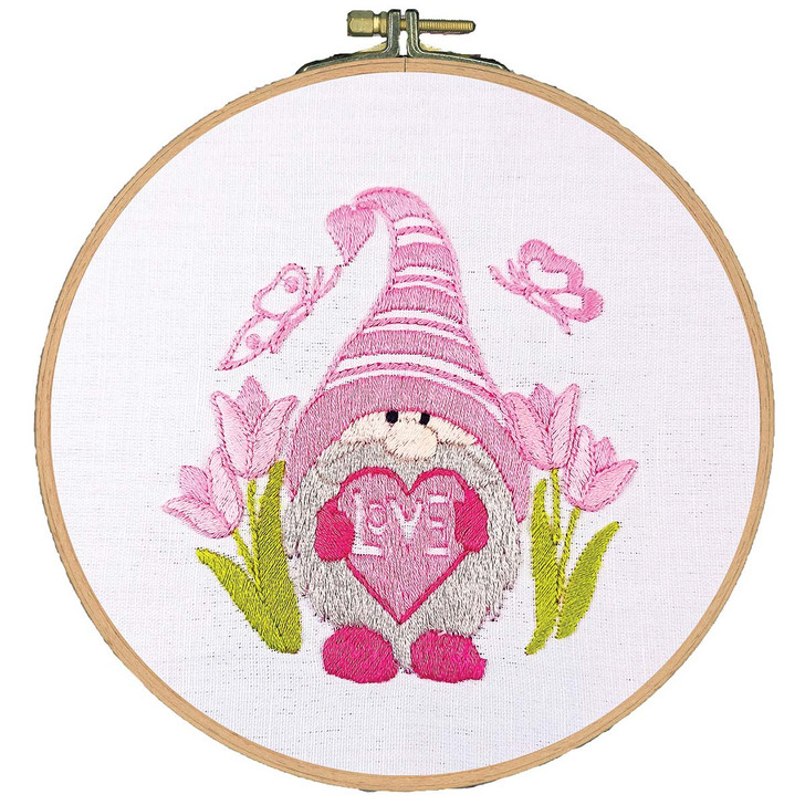 Craftways Pink Gnome Love Heart Hoop Stamped Embroidery Kit