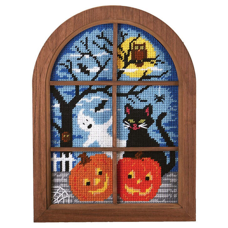 Spooky Night Window Frame Plastic Canvas Kit