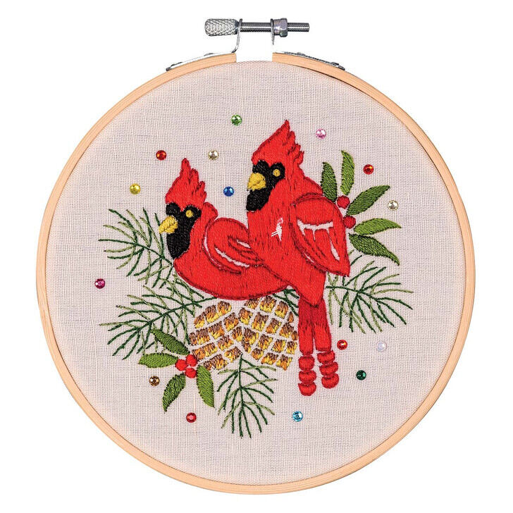 Craftways Two Cardinals Hoop Stamped Embroidery Kit