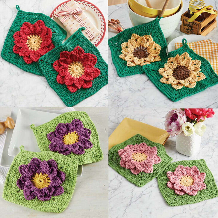 Herrschners BUY ALL 4 & SAVE - Seasonal Floral Dishcloths Crochet Kit