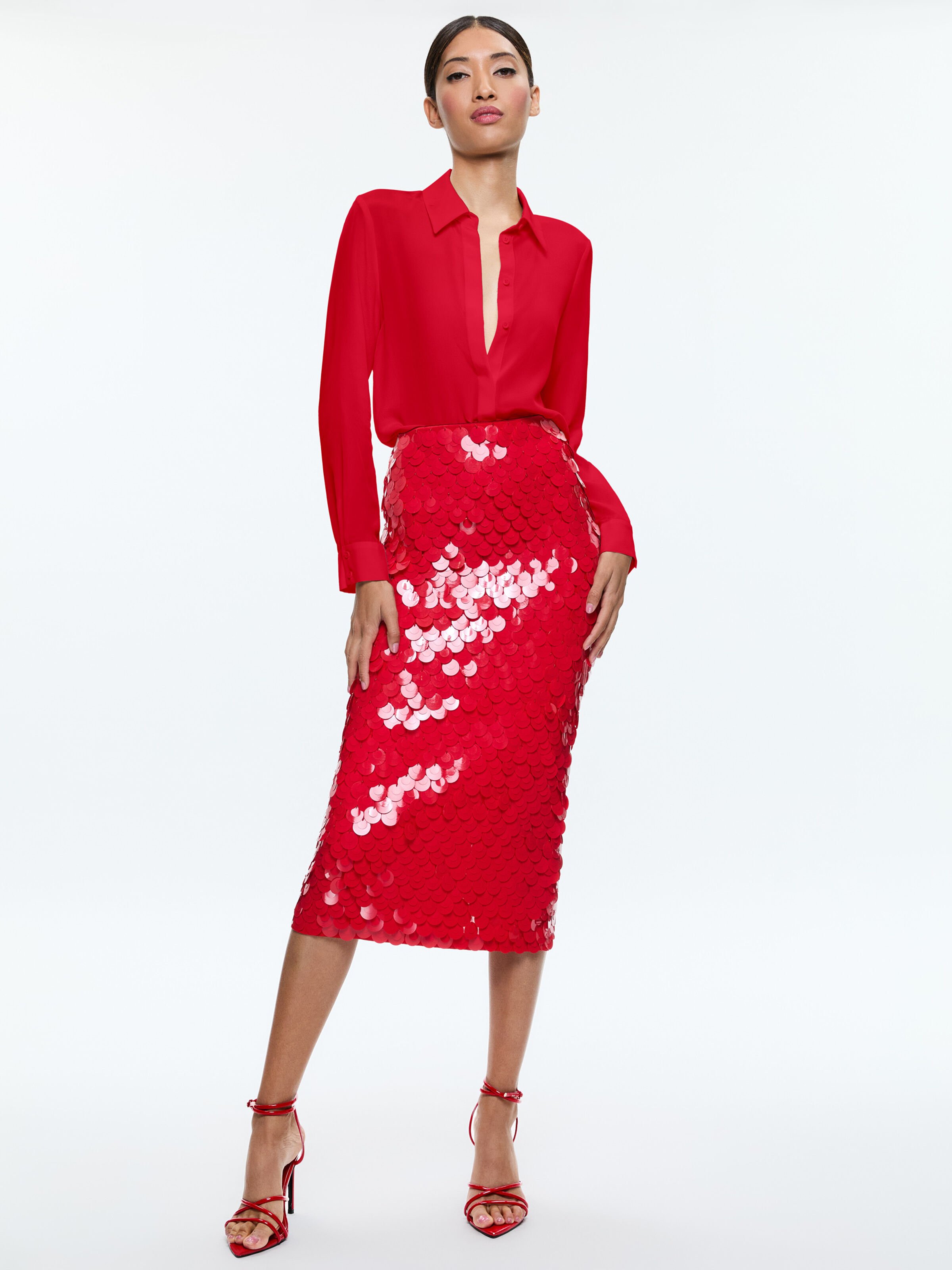 Deep red pleated skirt with sequin embellishments clearance